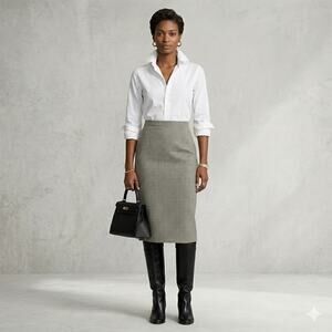 Parisian Signature Houndstooth 100% Wool Pencil Skirt Size 6 vintage Luxury
